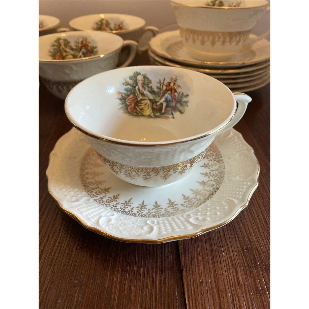 Vintage Washington Colonial Vogue Dinnerware Cup &‎ Saucer 22k Hallmark Cannon
